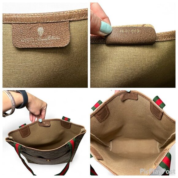 GUCCI Vintage Supreme Coated Canvas Sherry Line Tote Bag, Brown - Picture 12 of 14